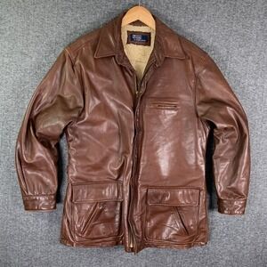 VTG Polo Ralph Lauren Leather Shearling Jacket Men Large Brown Field Military